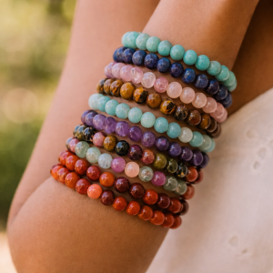 8mm Polished Rock & Crystal Bracelets